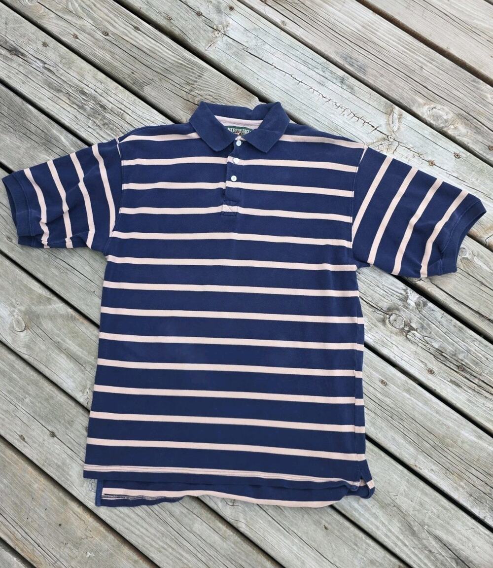 Vintage Y2K 90s American Eagle Polo Shirt Men's Size Medium Blue Stripe